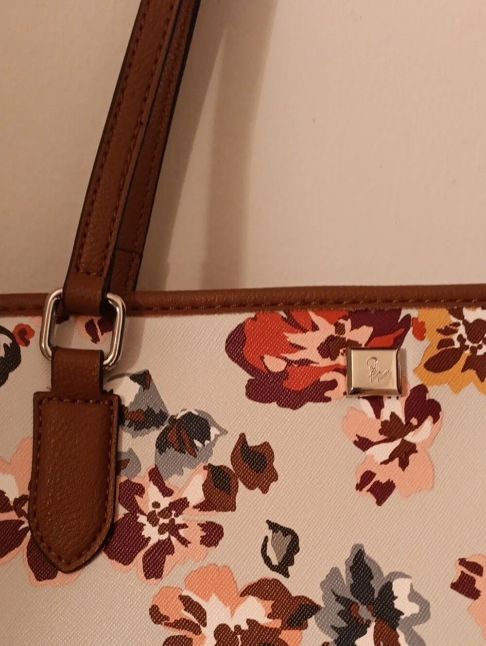 Nine West Floral Tote with Brown Trim